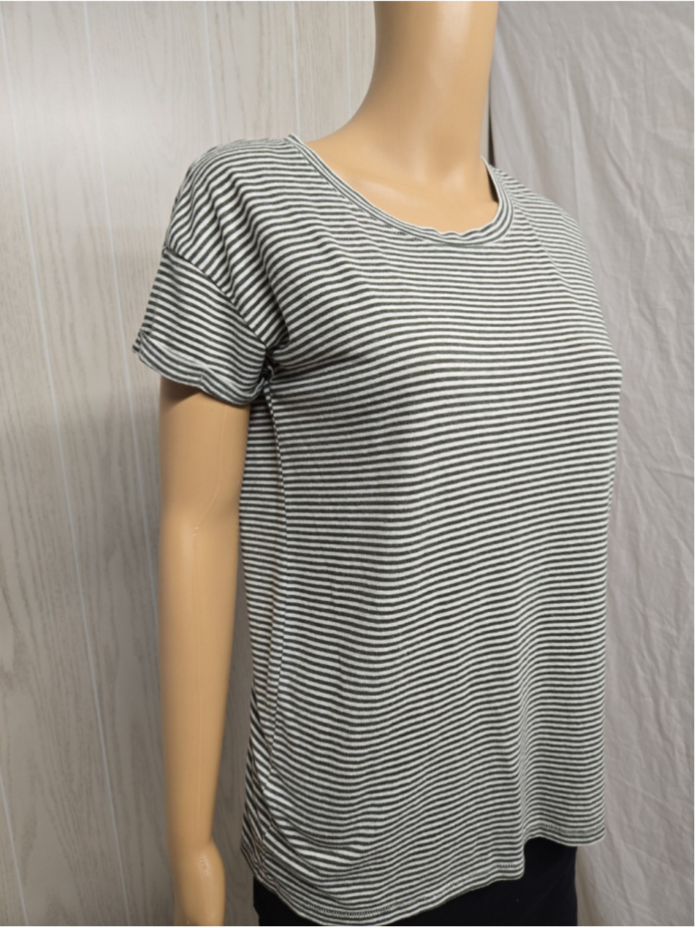 Prana XS Green White Stripe Hemp Tee Rolled Cuff Outdoor Sustainable Top - Picture 4 of 6